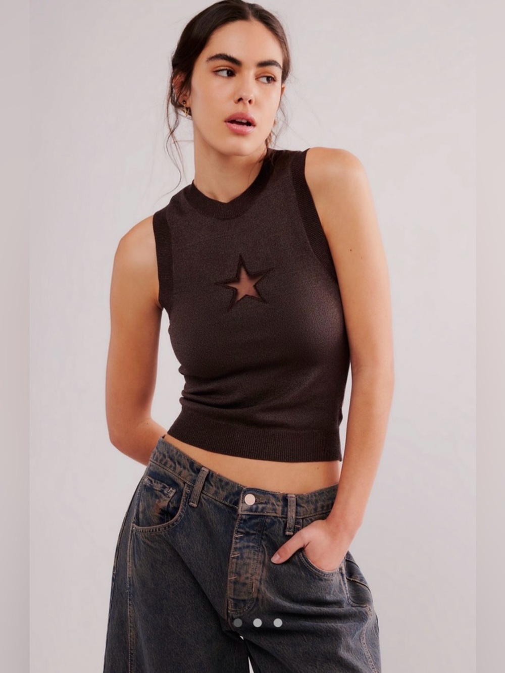 Free People Star Shine Tank Brown Large NWT! $48